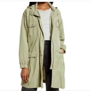 7 For All Mankind Olive Utility Jacket Hooded Safari Parka Womens M NWT